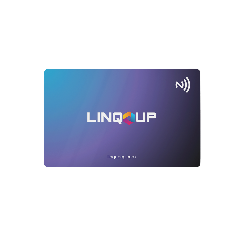 LINQUP card with gradient blue to purple design on 