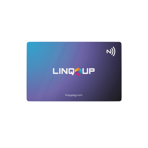 LINQUP card with gradient blue to purple design on 